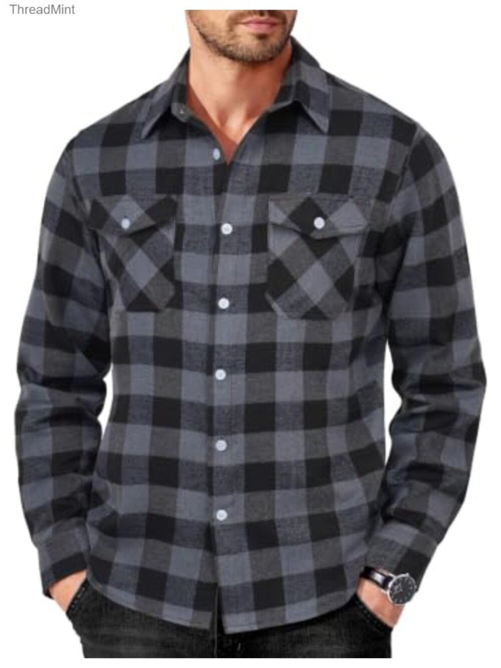 Long Sleeve Plaid Button Down Shirt Cotton Flannel Shirt